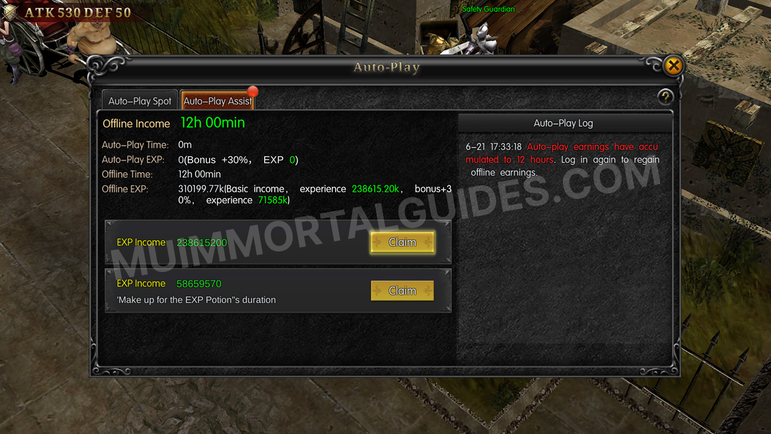 Screenshot of the auto-play assist in MU Immortal