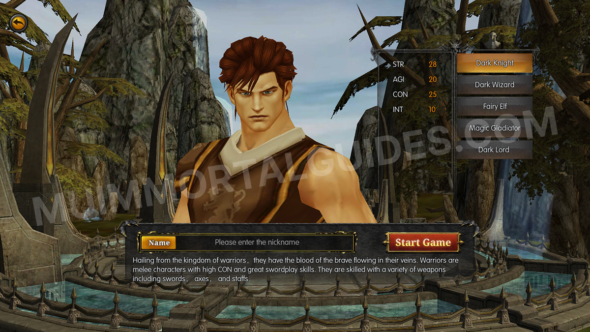 Dark Knight Character Creation Screen