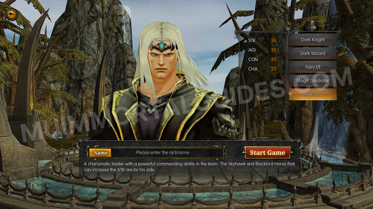 Dark Lord Character Creation Screen