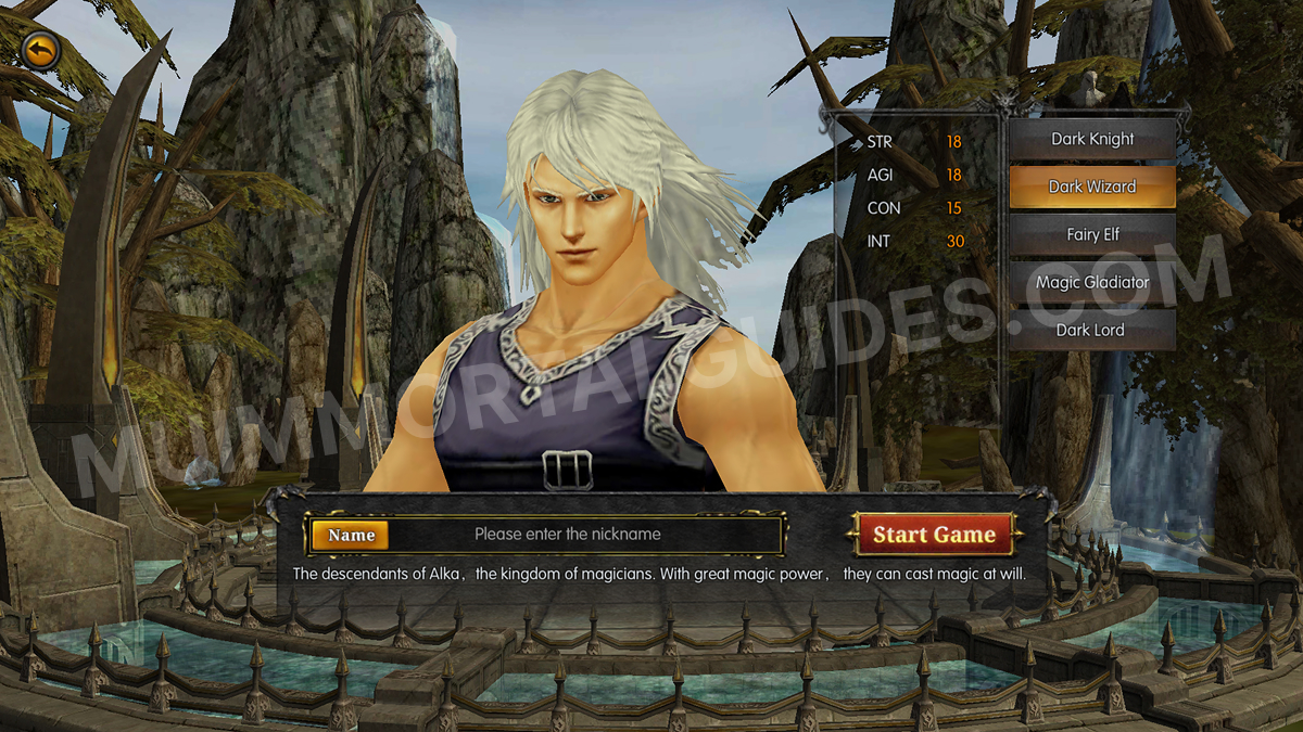 Dark Wizard Character Creation Screen