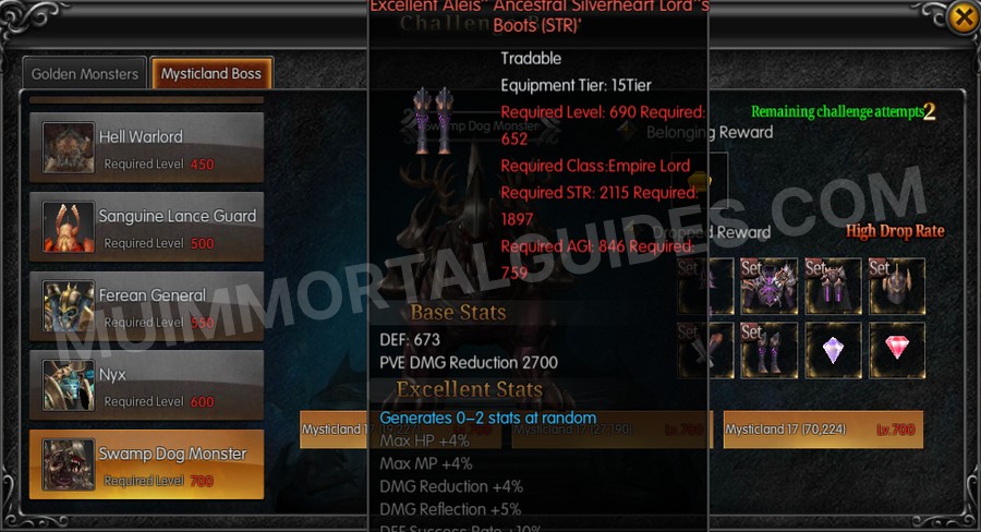 In-game screenshot of Excellent Aleis' Ancestral Silverheart Lord's Boots (STR) tooltip