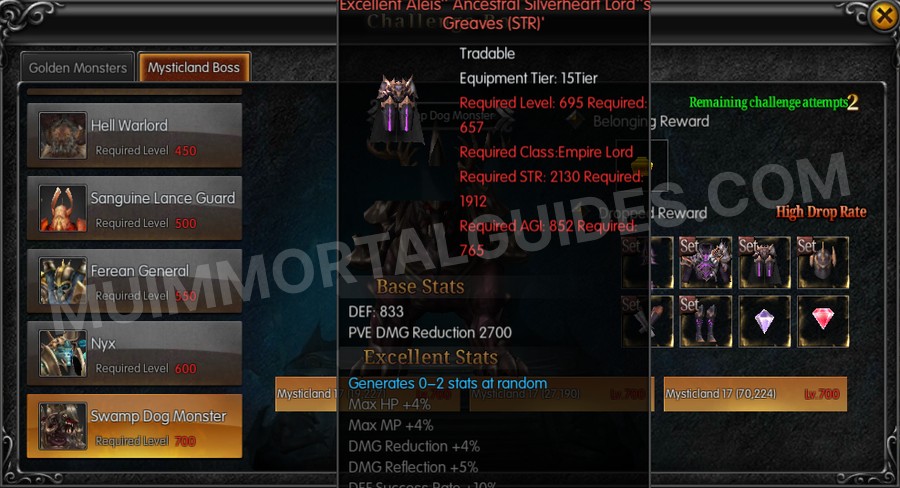 In-game screenshot of Excellent Aleis' Ancestral Silverheart Lord's Greaves (STR) tooltip