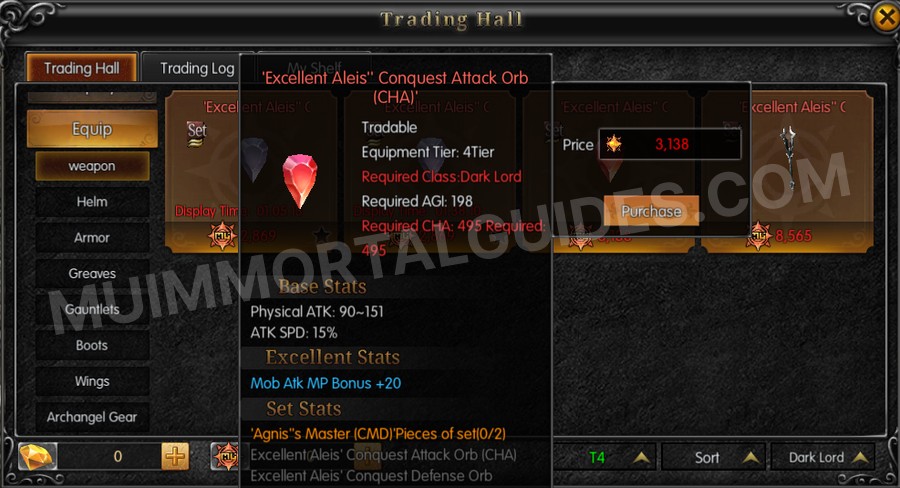 In-game screenshot of Excellent Aleis' Conquest Attack Orb (CHA) tooltip