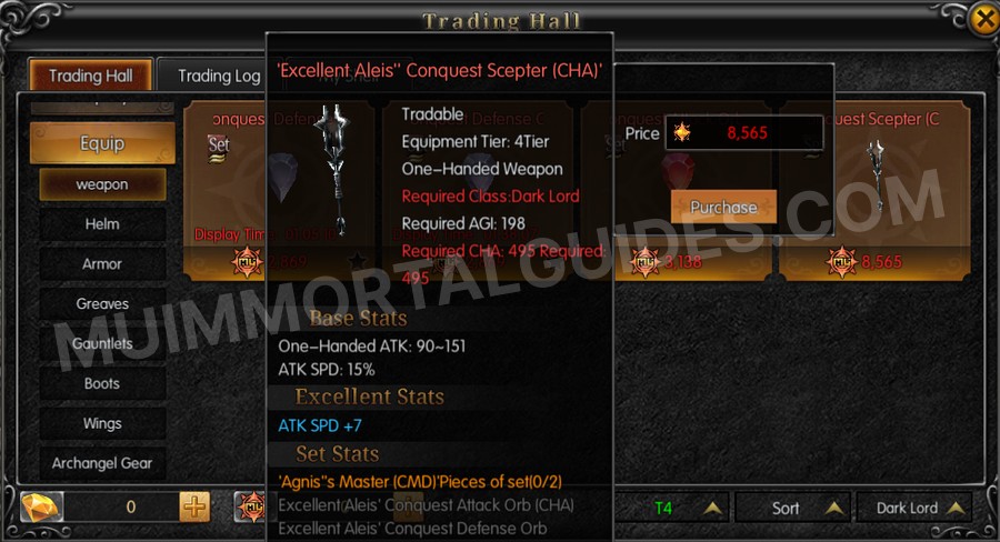 In-game screenshot of Excellent Aleis' Conquest Scepter (CHA) tooltip