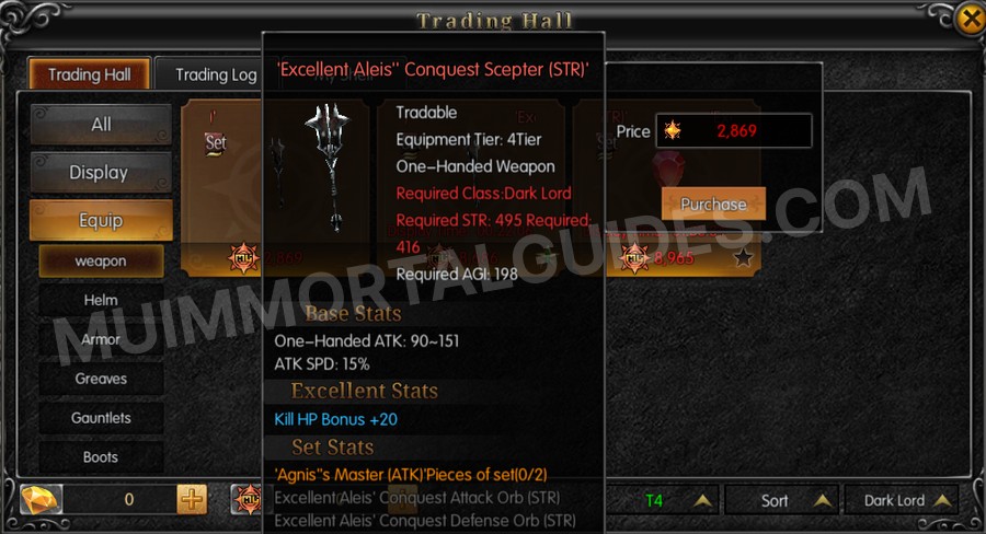 In-game screenshot of Excellent Aleis' Conquest Scepter (STR) tooltip