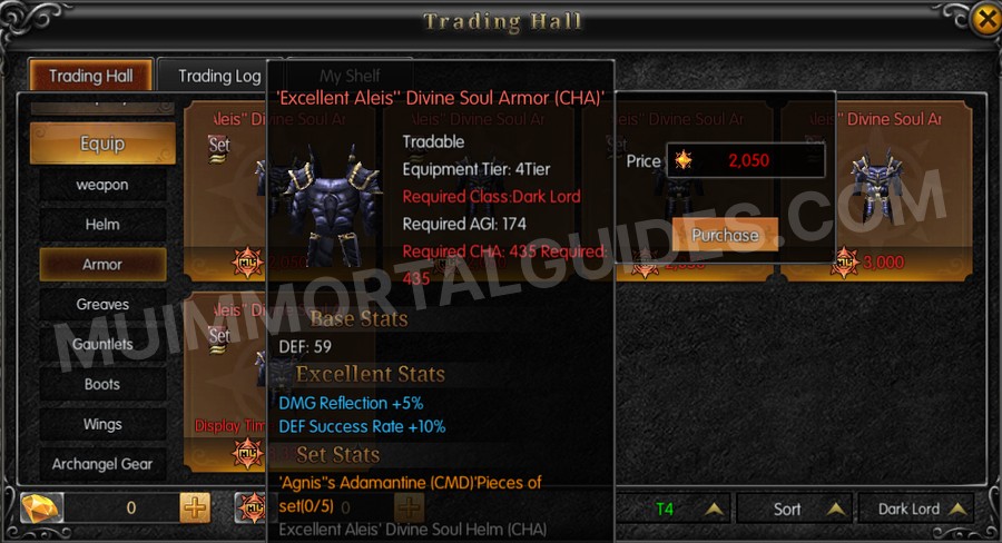 In-game screenshot of Excellent Aleis' Divine Soul Armor (CHA) tooltip