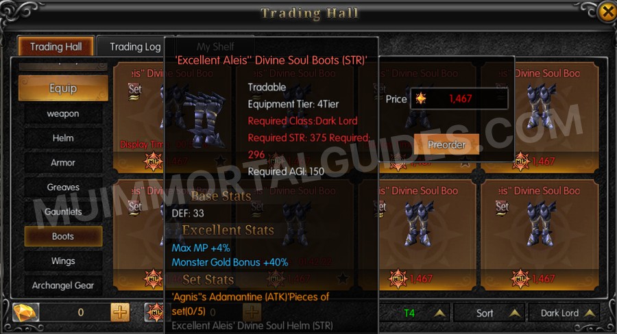 In-game screenshot of Excellent Aleis' Divine Soul Boots (STR) tooltip
