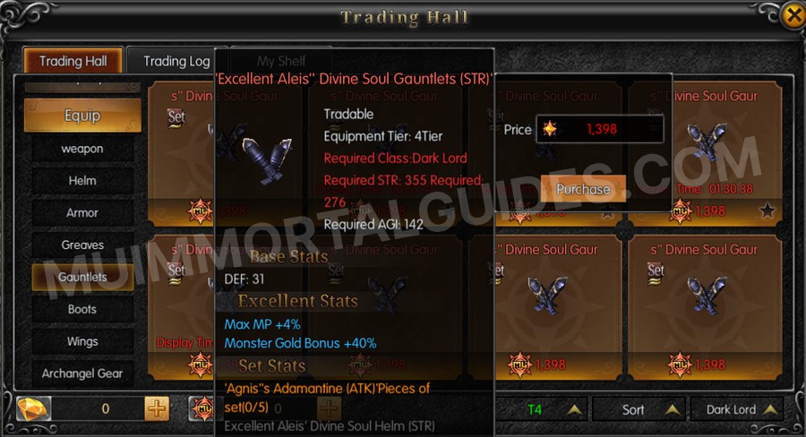 In-game screenshot of Excellent Aleis' Divine Soul Gauntlets (STR) tooltip