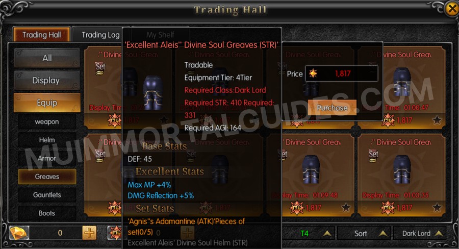 In-game screenshot of Excellent Aleis' Divine Soul Greaves (STR) tooltip
