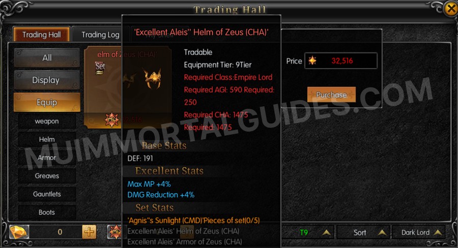 In-game screenshot of Excellent Aleis' Helm of Zeus (CHA) tooltip