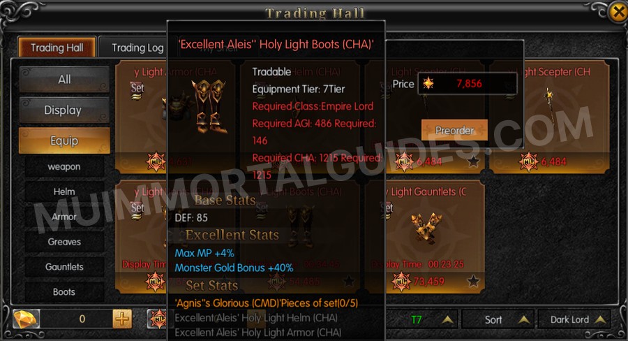 In-game screenshot of Excellent Aleis' Holy Light Boots (CHA) tooltip