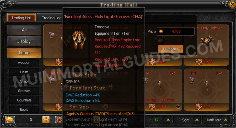 In-game screenshot of Excellent Aleis' Holy Light Greaves (CHA) tooltip