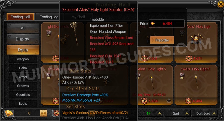 In-game screenshot of Excellent Aleis' Holy Light Scepter (CHA) tooltip