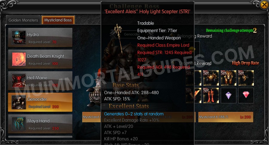 In-game screenshot of Excellent Aleis' Holy Light Scepter (STR) tooltip