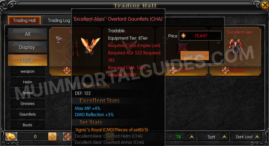 In-game screenshot of Excellent Aleis' Overlord Gauntlets (CHA) tooltip