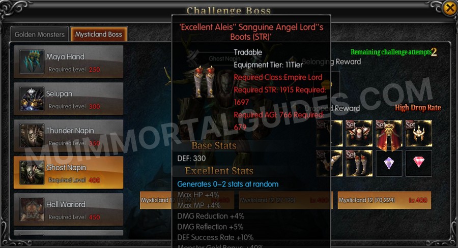 In-game screenshot of Excellent Aleis' Sanguine Angel Lord's Boots (STR) tooltip