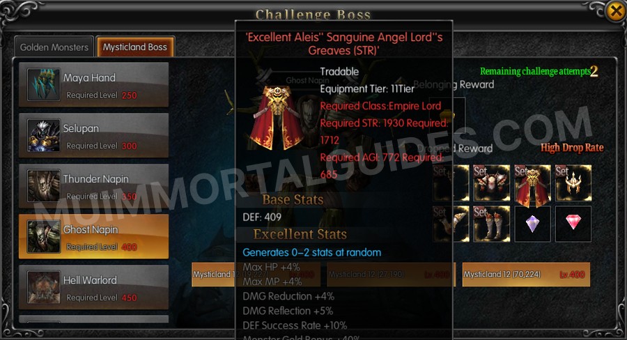 In-game screenshot of Excellent Aleis' Sanguine Angel Lord's Greaves (STR) tooltip