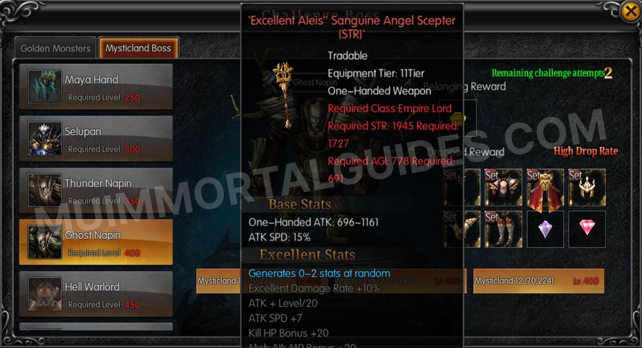 In-game screenshot of Excellent Aleis' Sanguine Angel Scepter (STR) tooltip