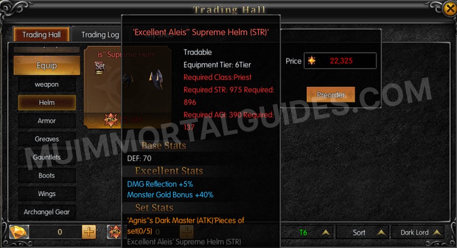 In-game screenshot of Excellent Aleis' Supreme Helm (STR) tooltip