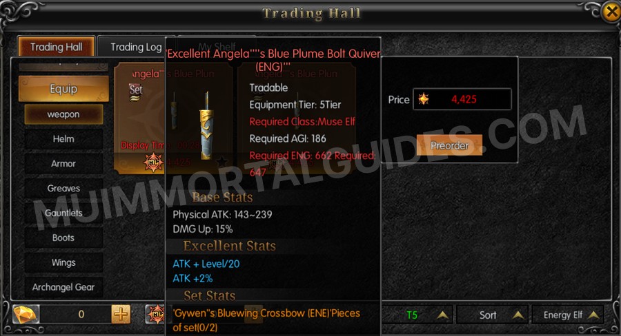 In-game screenshot of Excellent Angela's Blue Plume Bolt Quiver (ENG) tooltip