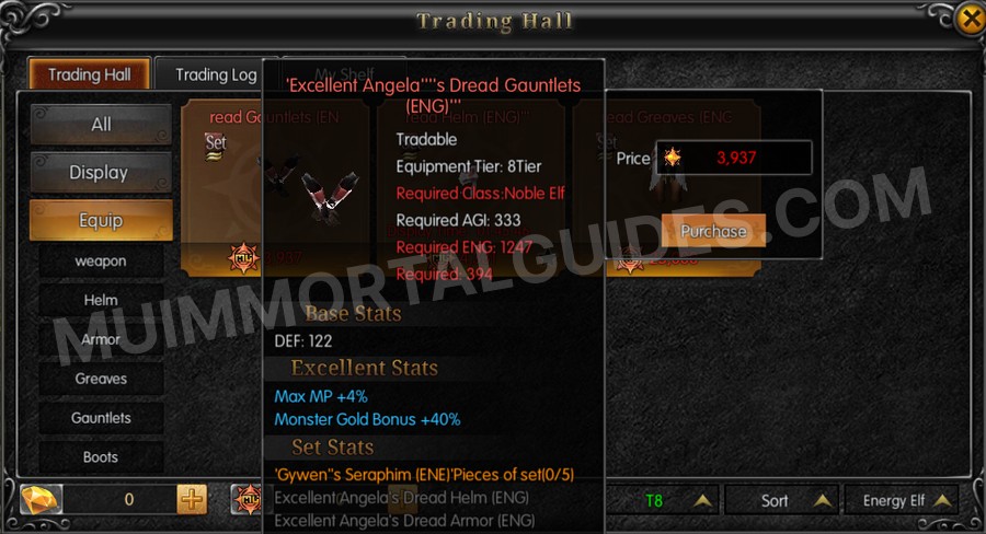 In-game screenshot of Excellent Angela's Dread Gauntlets (ENG) tooltip