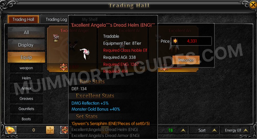 In-game screenshot of Excellent Angela's Dread Helm (ENG) tooltip