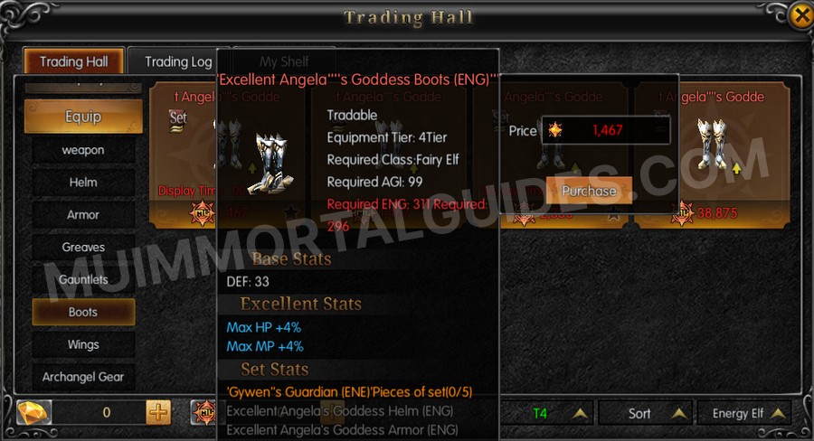 In-game screenshot of Excellent Angela's Goddess Boots (ENG) tooltip