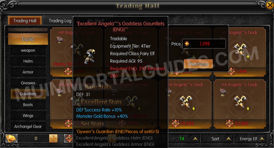 In-game screenshot of Excellent Angela's Goddess Gauntlets (ENG) tooltip