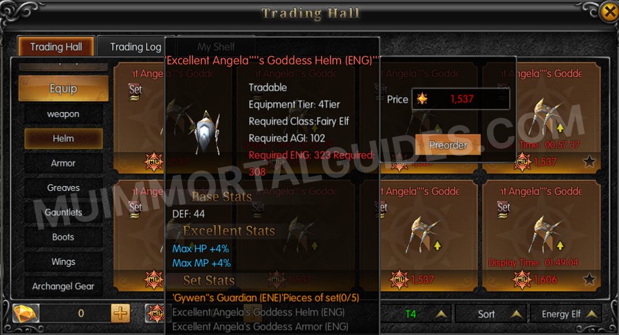 In-game screenshot of Excellent Angela's Goddess Helm (ENG) tooltip