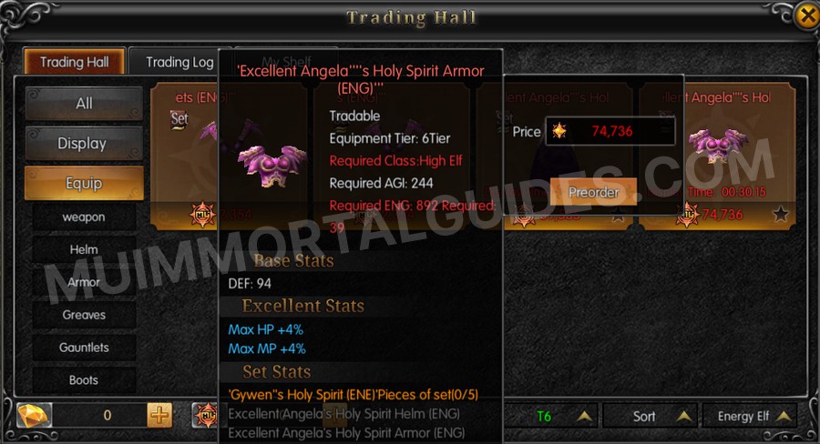 In-game screenshot of Excellent Angela's Holy Spirit Armor (ENG) tooltip