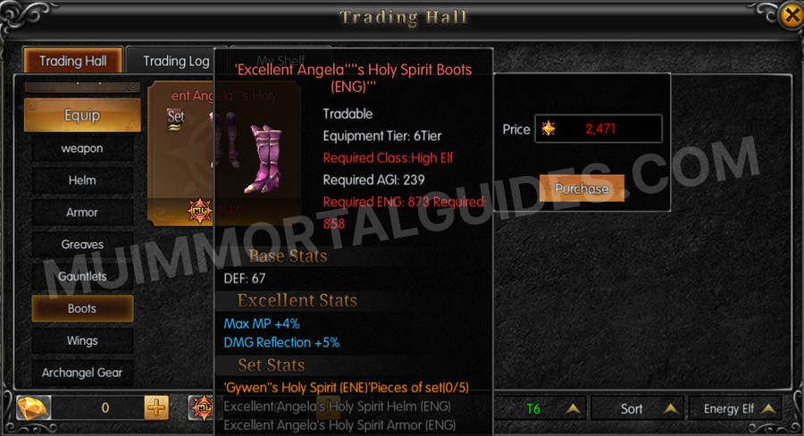 In-game screenshot of Excellent Angela's Holy Spirit Boots (ENG) tooltip