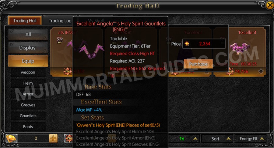 In-game screenshot of Excellent Angela's Holy Spirit Gauntlets (ENG) tooltip