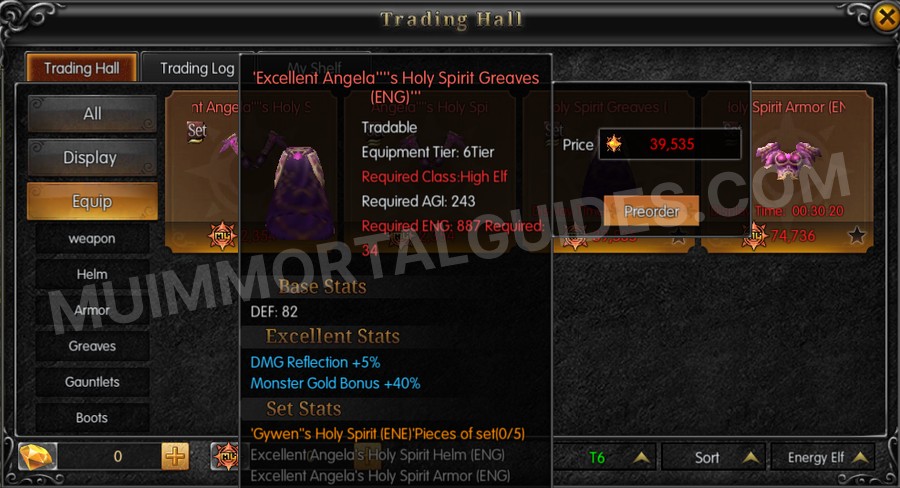 In-game screenshot of Excellent Angela's Holy Spirit Greaves (ENG) tooltip