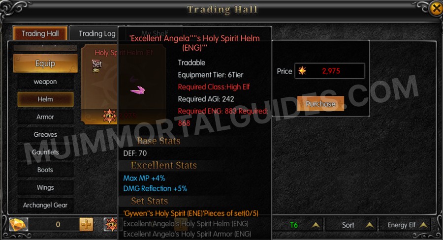 In-game screenshot of Excellent Angela's Holy Spirit Helm (ENG) tooltip