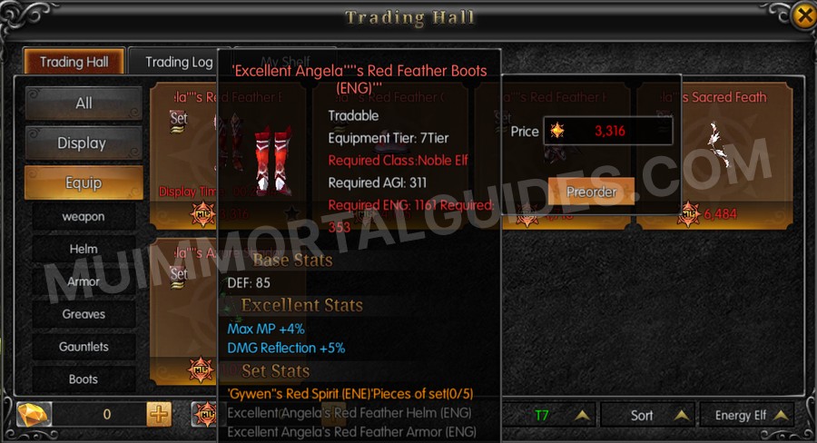 In-game screenshot of Excellent Angela's Red Feather Boots (ENG) tooltip