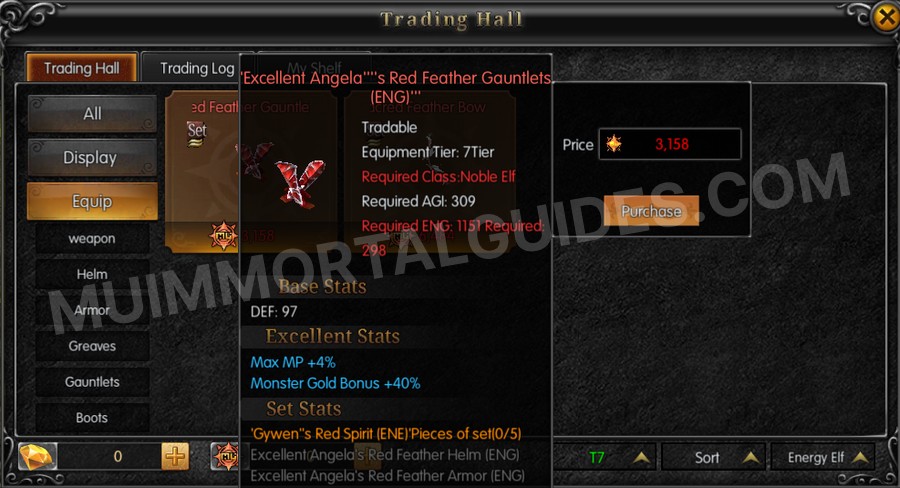 In-game screenshot of Excellent Angela's Red Feather Gauntlets (ENG) tooltip