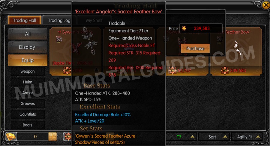 In-game screenshot of Excellent Angela's Sacred Feather Bow tooltip