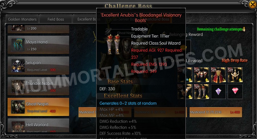 In-game screenshot of Excellent Anubis's Bloodangel Visionary Boots tooltip