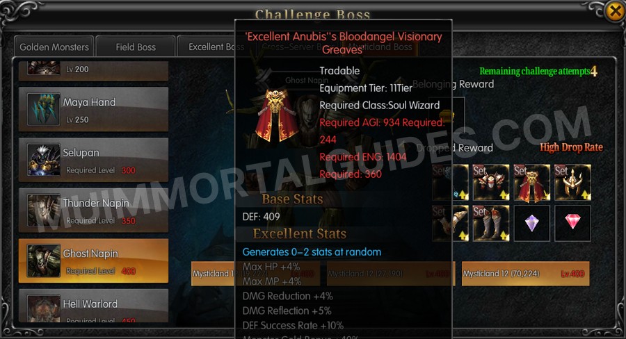 In-game screenshot of Excellent Anubis's Bloodangel Visionary Greaves tooltip