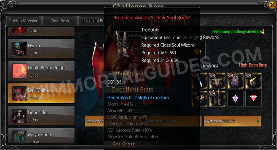 In-game screenshot of Excellent Anubis's Dark Soul Boots tooltip
