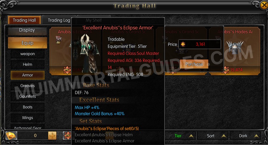 In-game screenshot of Excellent Anubis's Eclipse Armor tooltip