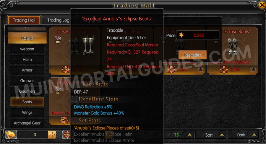 In-game screenshot of Excellent Anubis's Eclipse Boots tooltip