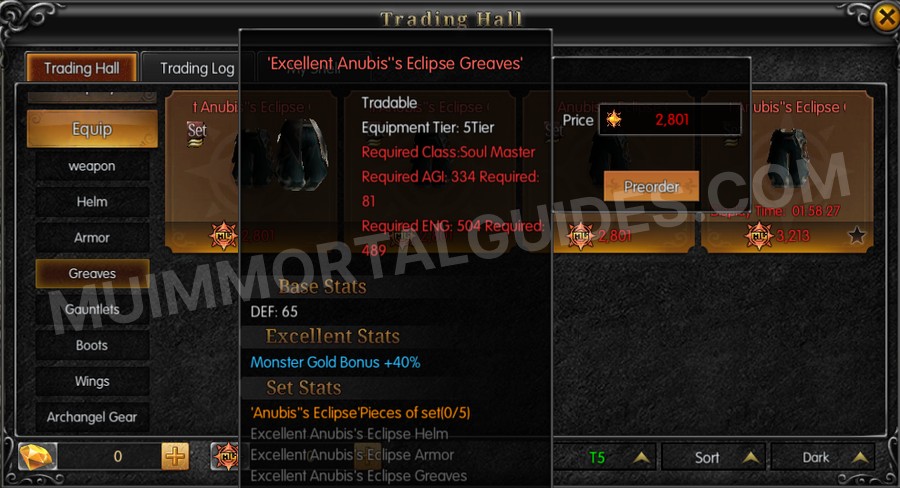 In-game screenshot of Excellent Anubis's Eclipse Greaves tooltip