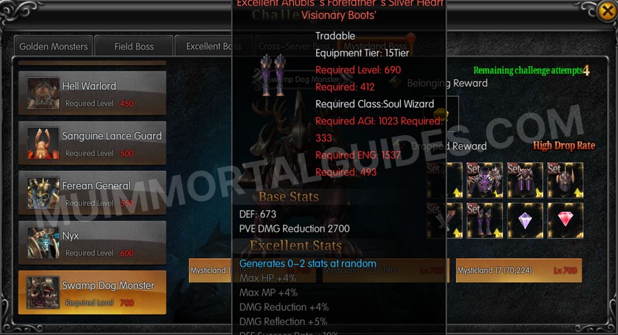 In-game screenshot of Excellent Anubis's Forefather's Silver Heart Visionary Boots tooltip