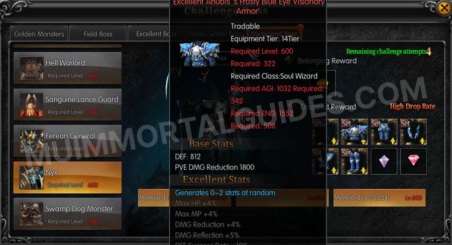 In-game screenshot of Excellent Anubis's Frosty Blue Eye Visionary Armor tooltip