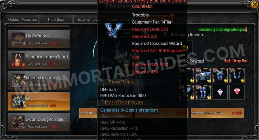 In-game screenshot of Excellent Anubis's Frosty Blue Eye Visionary Gauntlets tooltip