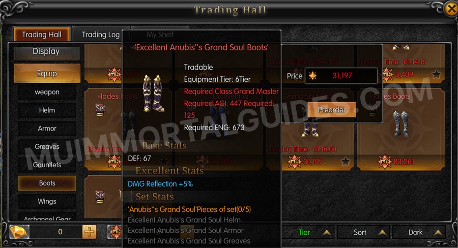 In-game screenshot of Excellent Anubis's Grand Soul Boots tooltip