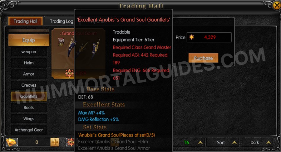 In-game screenshot of Excellent Anubis's Grand Soul Gauntlets tooltip