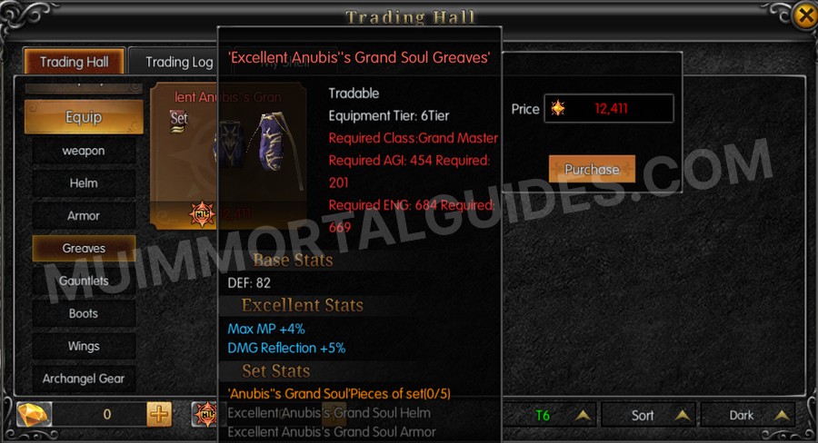 In-game screenshot of Excellent Anubis's Grand Soul Greaves tooltip