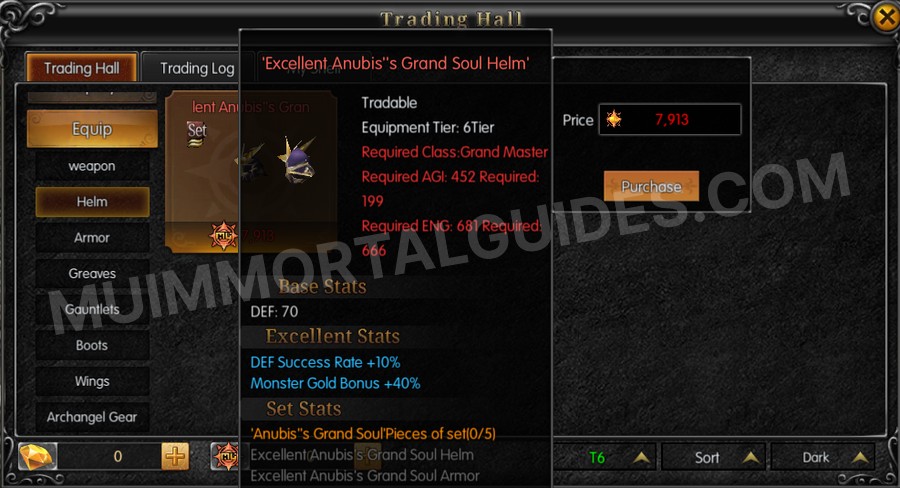 In-game screenshot of Excellent Anubis's Grand Soul Helm tooltip